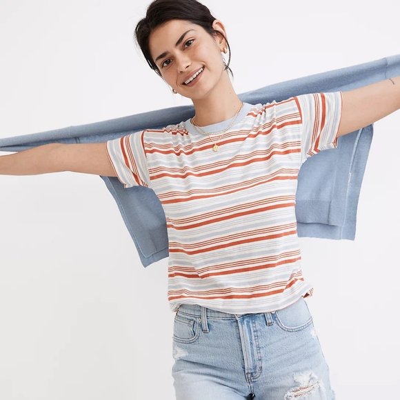 Madewell Tops - Madewell Whisper Cotton Rib Crewneck NWT Ringer Tee Halliday Stripe Size Large